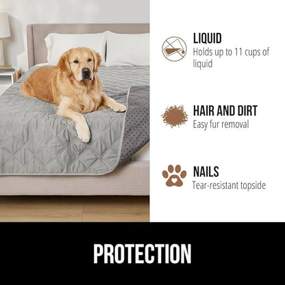 Gorilla Grip 100% Waterproof Dog Blanket, Pet Friendly Throw Essential for Small Pets, Dogs, Cats, Tear and Slip Resistant Leakproof Couch Cushion Protector Cover for Indoor Furniture, 40x50 Lt Gray