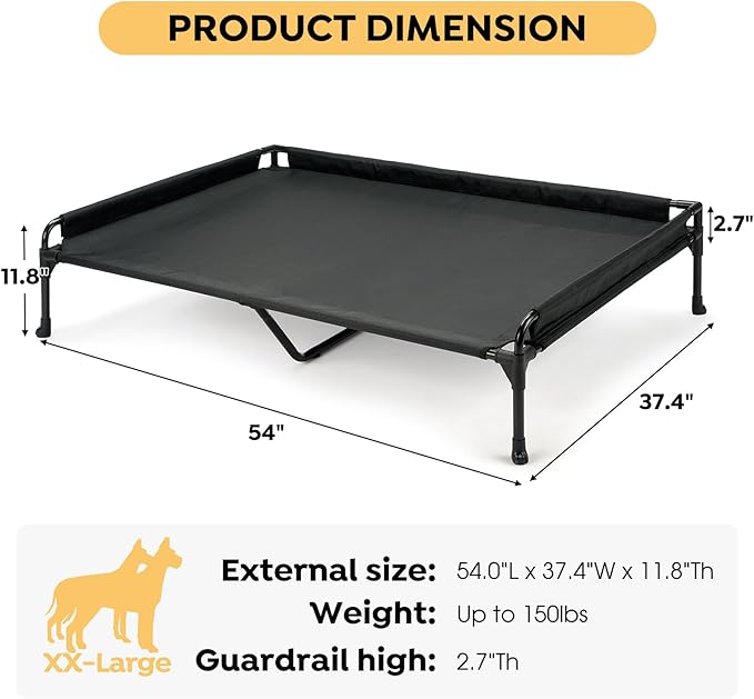 Veehoo Elevated Raised Dog Bed-Cooling Outdoor Dog Cots 54"x 37.4"