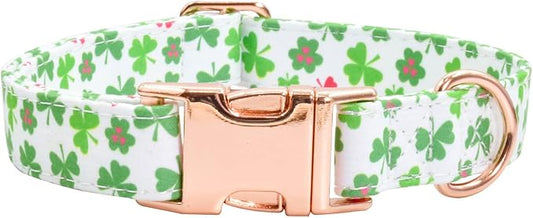 Cotton Dog Collar Metal Buckle Daisy Summer clover1, S(10-14in))
