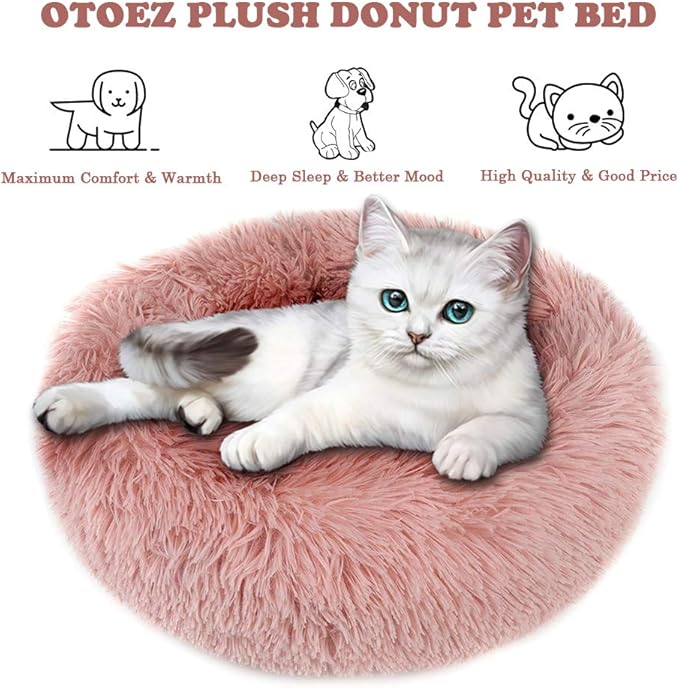 otoez Round Donut Dog Bed for Medium Dogs (27.6", Pink)