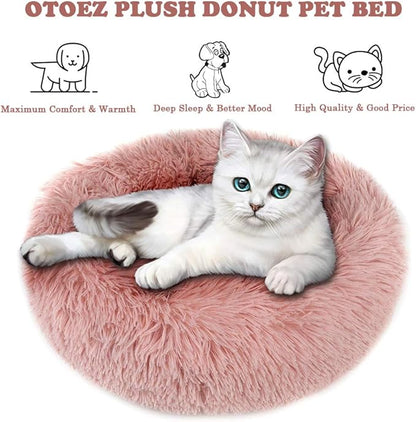 otoez Round Donut Dog Bed for Medium Dogs (27.6", Pink)