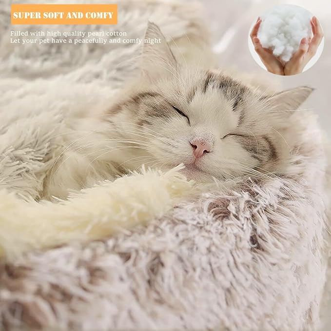 Calming Round Dog Beds &Cat Cave Bed with Hooded Cover 20x20inch)