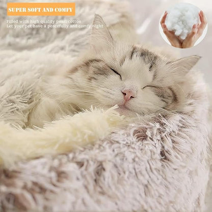 Calming Round Dog Beds &Cat Cave Bed with Hooded Cover 20x20inch)