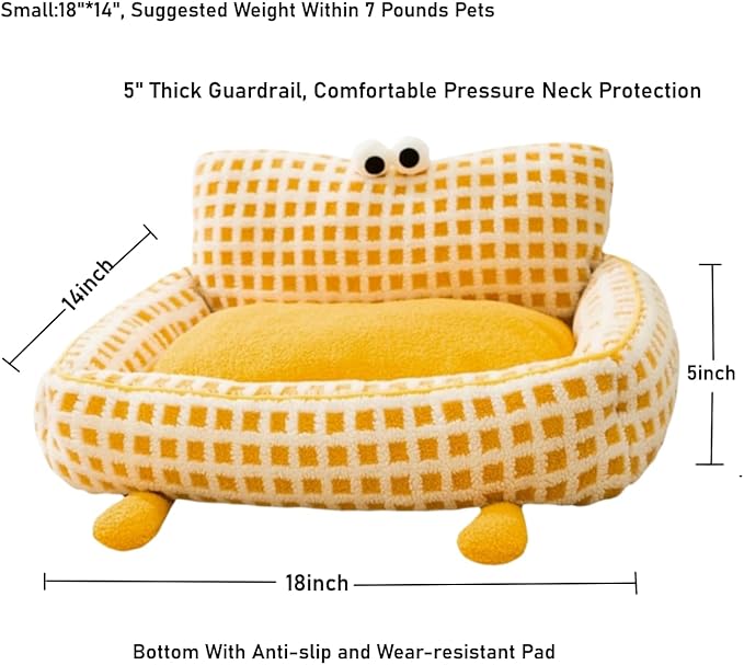 Yellow Big Eyes Pet Cat Dog Bed Warm Comfortable Dog House - Small Ultrasoft Plush Pet Dog Bed- Square Cat Bed Cushion Soft Warm Beds (Small)