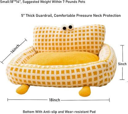 Yellow Big Eyes Pet Cat Dog Bed Warm Comfortable Dog House - Small Ultrasoft Plush Pet Dog Bed- Square Cat Bed Cushion Soft Warm Beds (Small)