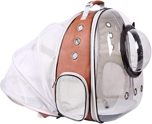 Expandable Cat Carrier Backpack, Backpack for Cats Kitten Small Puppy, Airline Approved Cat Bubble Backpack, Space Capsule Astronaut Carrier (Brown, Back Extension)