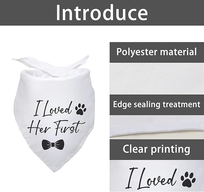 I Loved Her First Wedding Dog Bandana Bridal Party Wedding Engagement Photo Prop Pet Scarf Accessories White Wedding Bandana for Dog Lovers Owner Gift