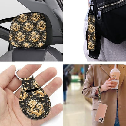 Chinese Yellow Dragons Car Seat Covers Artistic Dragon Seat Belt Strap Cover Folk Arts Seat Belt Strap Cover