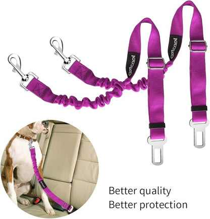 Dog seat Belt 2 Pack Adjustable Elastic Durable Nylon Pet Dog Car Seat Belt Pet Puppy Safety Leash Leads Car Vehicle Seatbelt for Dogs,Cats and Pets (Purple)