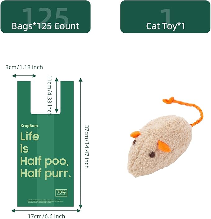 125 Count Cat Poop Bags with Handles 70% Recycled