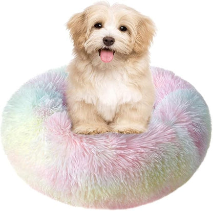 otoez Round Donut Dog Bed for Small Dogs (23.6", Rainbow)