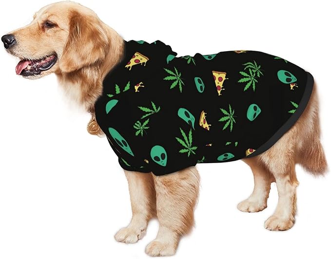 Pizza Weed Leaf Dog Hoodies，Dog Clothes with Pocket