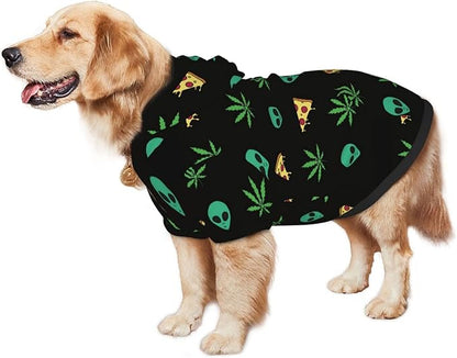 Pizza Weed Leaf Dog Hoodies，Dog Clothes with Pocket