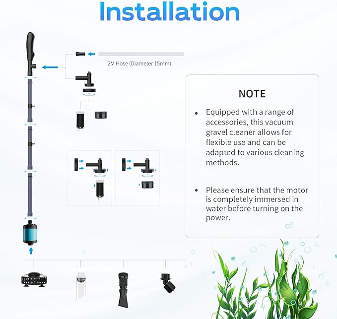 Electric Aquarium Gravel Cleaner, Multifunction Fish Tank Cleaner, 6 in 1 Fish Tank Cleaning Tools, Automatic Aquarium Vacuum Gravel Cleaner Set for Change Water, Wash Sand, Water Circulation