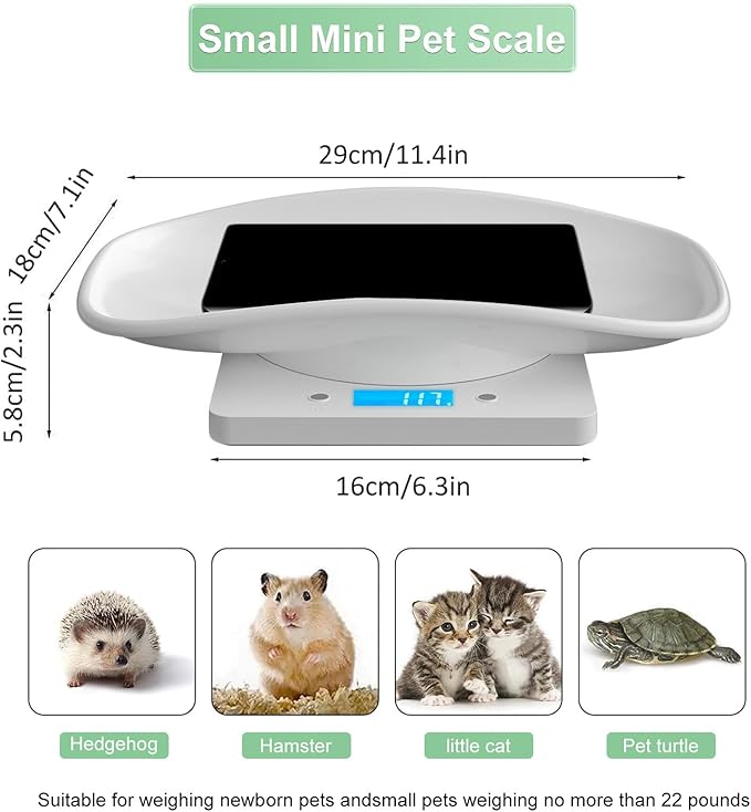 Digital Pet Scale, Multi-Function LCD Scale Digital Weight with Height Tray Measure Accurately, Perfect for Puppy/Kitten/Hamster/Hedgehog/Food, Capacity up to 22 lb, Length 11inch