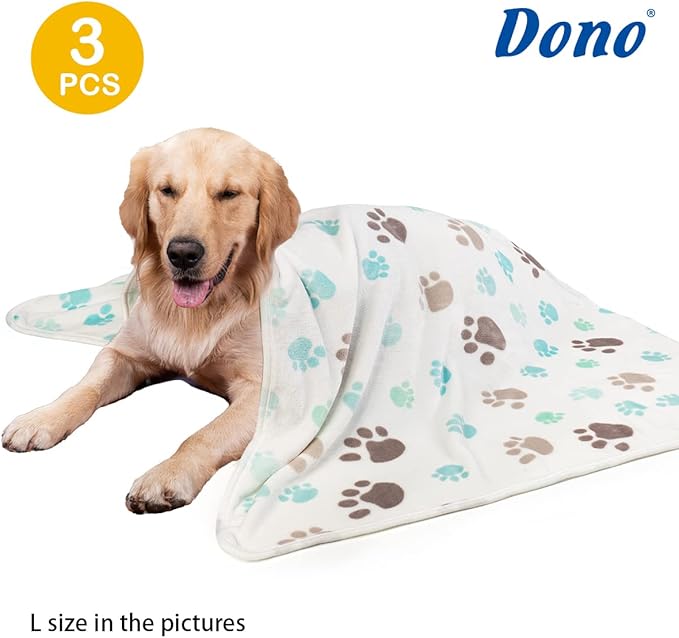 Dono 1 Pack 3 Dog Blankets, Soft Fluffy Fleece Pet Blanket Warm Sleep Mat Paw Print Design Puppy Kitten Throw Blanket Doggy Mat, Blanket for Dogs