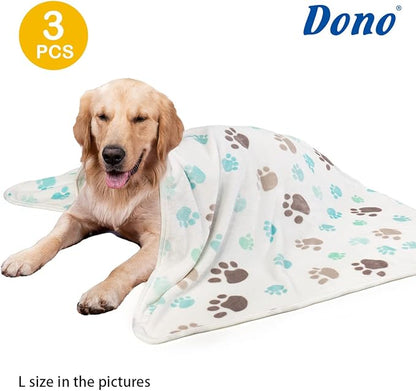 Dono 1 Pack 3 Dog Blankets, Soft Fluffy Fleece Pet Blanket Warm Sleep Mat Paw Print Design Puppy Kitten Throw Blanket Doggy Mat, Blanket for Dogs