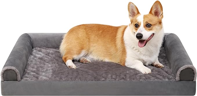 Orthopedic Dog Bed Medium Size Dog Waterproof Dog Bed Washable Dog Couch Egg Foam Dog Crate Bed with Removable Bolsters & Nonslip Bottom 29" x 18" x 6", Grey