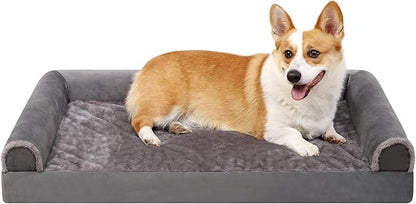 Orthopedic Dog Bed Washable Large Dog Bed Waterproof Dog Beds Large Sized Dog Couch Egg Foam Dog Crate Bed with Removable Bolsters & Nonslip Bottom 35" x 22" x 6", Grey