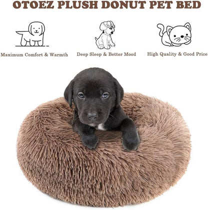otoez Round Donut Dog Bed for Medium Dogs (31.5", Khaki)