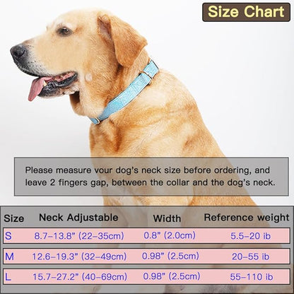 Glare Blue Dog Collar Leather and Nylon Double Layer Thickened Design Adjustable Durable Heavy Duty Dog Collars with Quick Release Metal Buckle for Small Medium Large Dogs M 12.6-19.3"