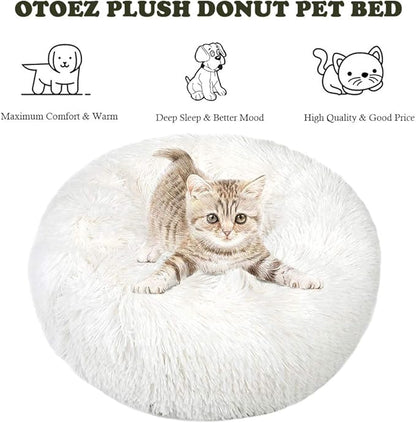 otoez Round Donut Dog Bed for Small Dogs (23.6", White)