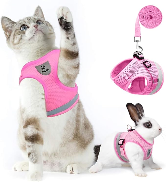 Supet Cat Harness and Leash Set for Walking and Small Dog Soft Mesh Harness Adjustable Vest with Reflective Strap Comfort Fit for Pet Kitten Puppy Rabbit