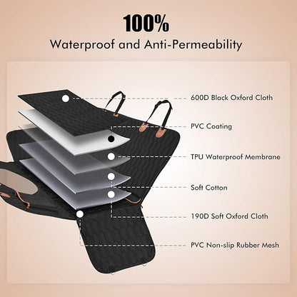 Backseat Dog Cover for Car 100% Waterproof 2 Seat SUVs,Black,54" W 58" L