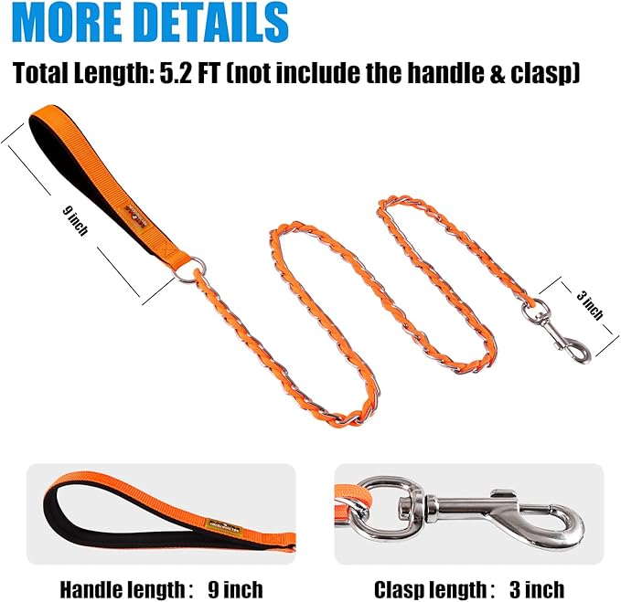 Chew Proof Metal Dog Leash for Medium Large Dogs 4FT Strong
