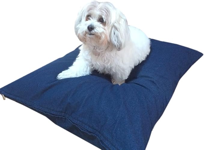 DIY Do It Yourself Heavy Duty Durable Blue Denim Jean Pet Dog Pillow Cover + Internal Inner Waterproof Resistant Case Set for Small Medium Dog - COVERS ONLY Flat Style (Blue Denim, 47''x29'')