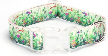 Floral Print Puppy Dog Collar for Small Medium Large Dogs Collars with Quick Release Buckle for Girls Female Dog Soft Nylon Comfortable Durable Pet Collar (S