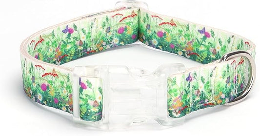 Dog Collar for Small Medium Large Dogs, Adjustable Soft Puppy Cats Collars Multicolor Patterns Collars Adjustable for Dogs Girl Boy Puppy Walking Running Training (L, Grass)