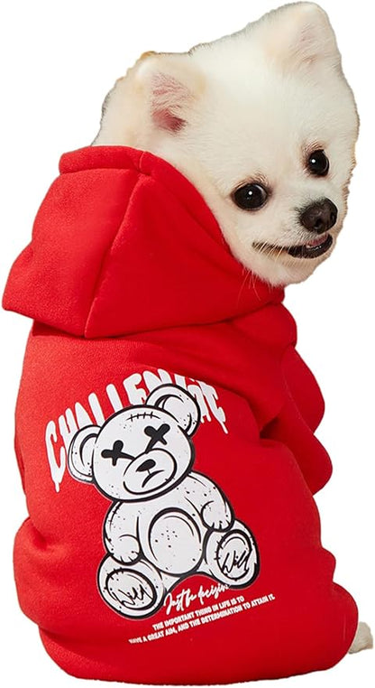 QWINEE Cartoon Bear Print Dog Hoodie Dog Sweatshirt