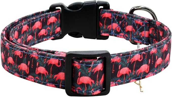 Flamingoes Patterns Dog Collar with Pendant