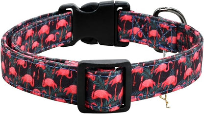 Flamingoes Patterns Dog Collar with Pendant