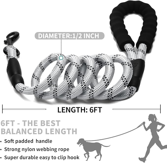 COOYOO Dog Leash 5/6 FT with Comfortable Padded