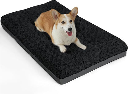 POCBLUE Deluxe Washable Dog Bed for Medium Dogs Dog Crate Mat 30 inch Comfy Fluffy Kennel Pad Anti-Slip for Dogs Up to 40 lbs 30" x 19", Black