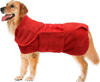 Geyecete Dog Drying Coat -Dry Fast Dog Bag - Dog Bathrobe Towel - Microfibre Fast Drying Super Absorbent Pet Dog Cat Bath Robe Towel,Luxuriously Soft-Red-XXL