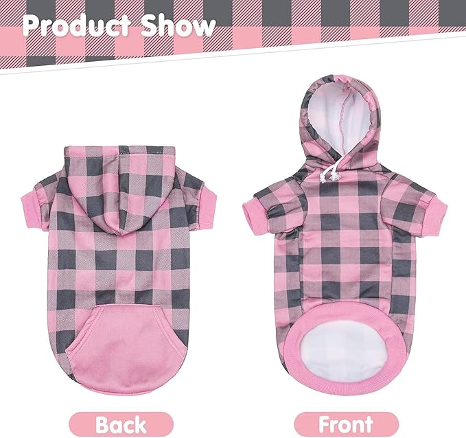 KOOLTAIL Plaid Dog Hoodie Pet Clothes Sweater with Hat and Pocket for Small Medium Large Size Dogs