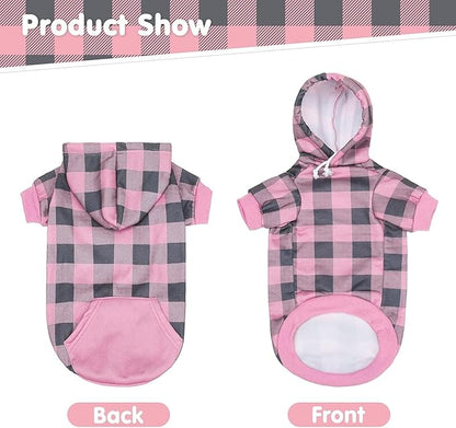KOOLTAIL Plaid Dog Hoodie Pet Clothes Sweater with Hat and Pocket for Small Medium Large Size Dogs