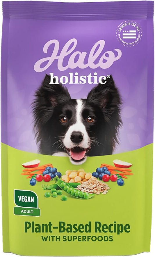 Halo Holistic Plant-Based Recipe With Superfoods, Complete Digestive Health, Vegan Dry Dog Food Bag, Adult Formula, 10-lb Bag