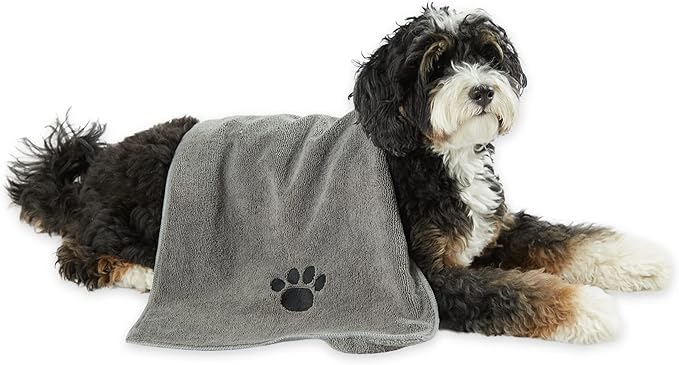 Bone Dry Pet Grooming Towel Collection Embroidered Absorbent Microfiber Drying Set 15x30, Gray, 3 Count