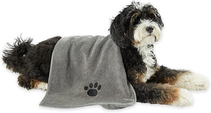 Bone Dry Pet Grooming Towel Collection Embroidered Absorbent Microfiber Drying Set 15x30, Gray, 3 Count