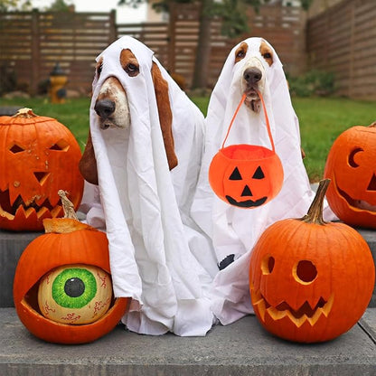 Dog Halloween Costumes - Dog Ghost Costume with Felt Pumpkin Trick or Treat Bucket, Medium Large Dog Halloween Costumes (55Pounds), Funny and Cute Dog Costumes Clothes for Halloween Cosplay Party