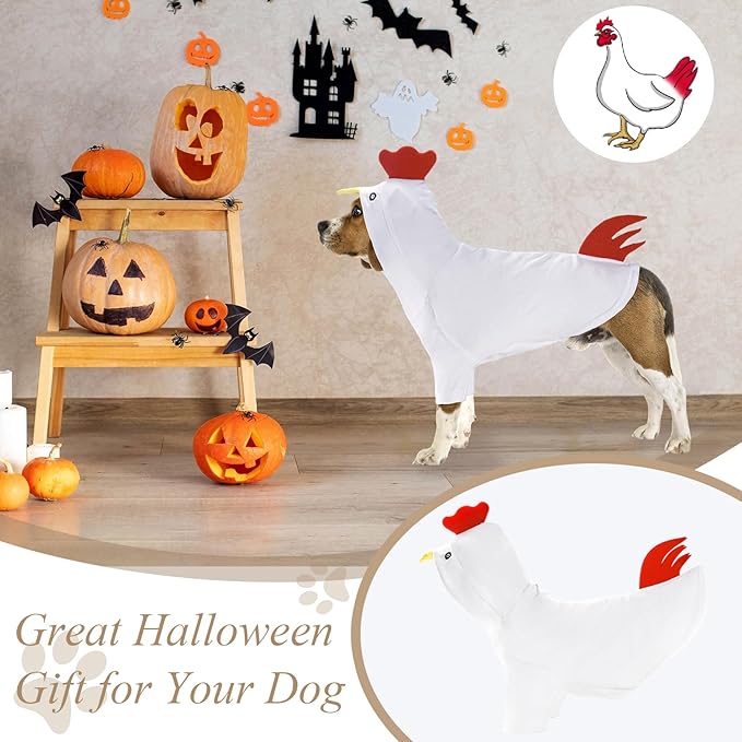 DELIFUR Dog Halloween Chicken Costume - Dog Thanksgiving Hoodies for Small Medium Pet Cute Animal Clothes Cosplay Sweatshirt for Boston Terrier (Chicken, Back: 19.5")