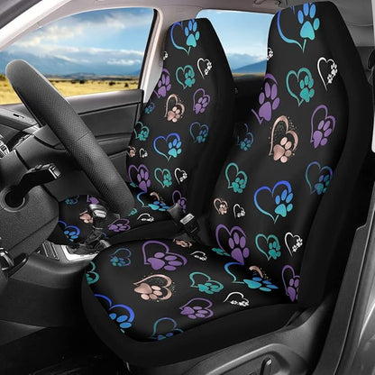 UNICEU Rainbow Colorful Dog Paws Heart Print 2 Pcs Car Seat Covers Front Seat Cushion Covers