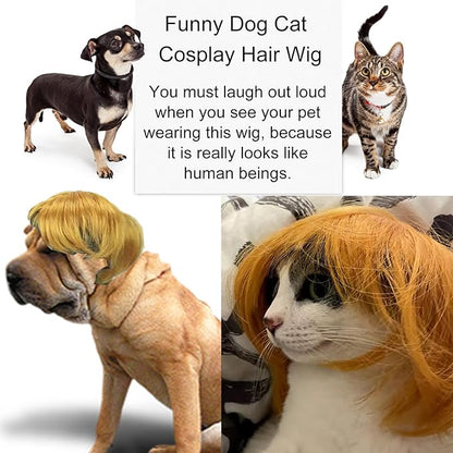 Funny Dog Wig Pet Costumes,Kediciz Cat Costume Synthetic Hairpiece Cosplay Wigs, Headwear for Halloween Christmas Festivals Party Decor, Fancy Dress,Adjustbale Size,Golden Straight