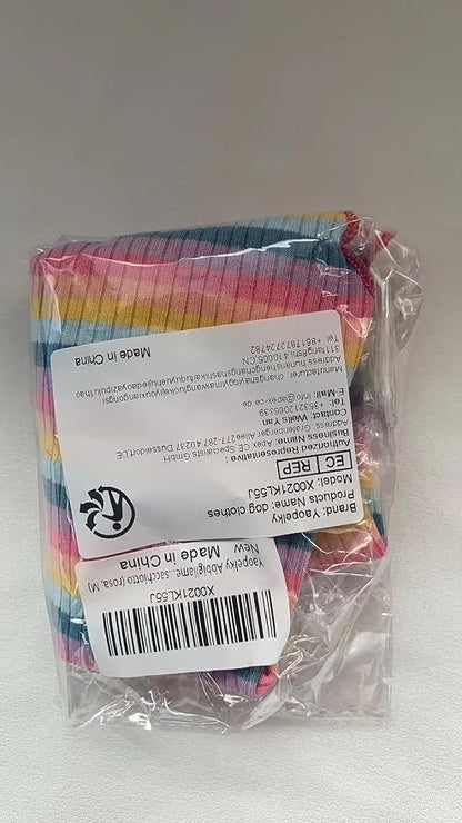 Small Medium Dog Clothes Rainbow Striped Dog Shirts Stretchable Long Sleeve Cat T-Shirt Pet Outfits for Chihuahua Yorkie Teddy (Pink Edge