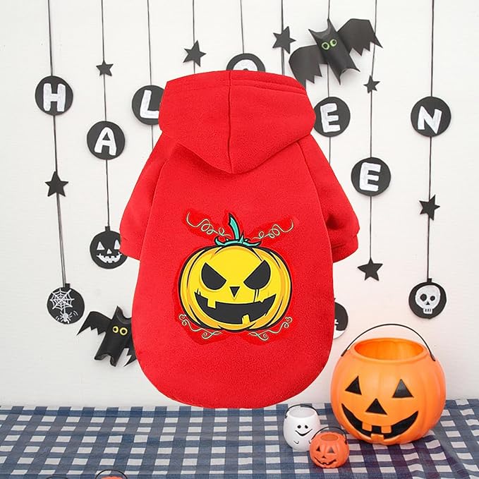 Dog Hoodie Sweater Cat Halloween Hoodies Pet Pumpkin Clothes Dog Fleece Hooded Sweatshirt Puppy Apparel Chihuahua Clothes Red Small