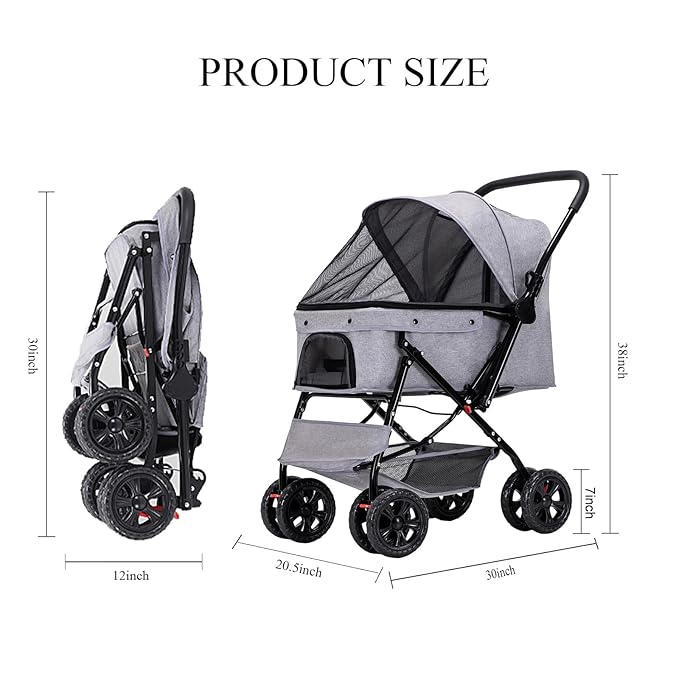 Pet Strollers for Small Medium Dogs & Cats with Reversible Handle